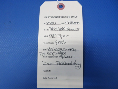Piper PA-34-200T Seneca II Spinner Dome & Bulkhead Assy P/N 754-629 (0824-2039)