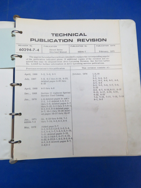 Lycoming OH Manual Direct Drive Engine  & Folder Data Pak 60294-7 (1024-187)