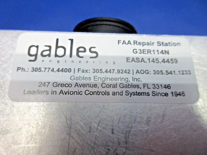 Gables Engineering VHF Comm Control w/8130 P/N G-5392F WARRANTY (0626-832)4