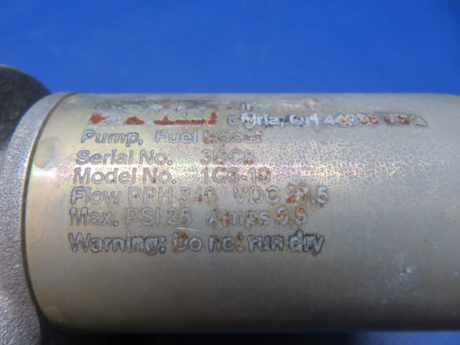 Cessna 421 Airborne Fuel Pump 28v P/N 1C6-10 CORE (0326-175)2