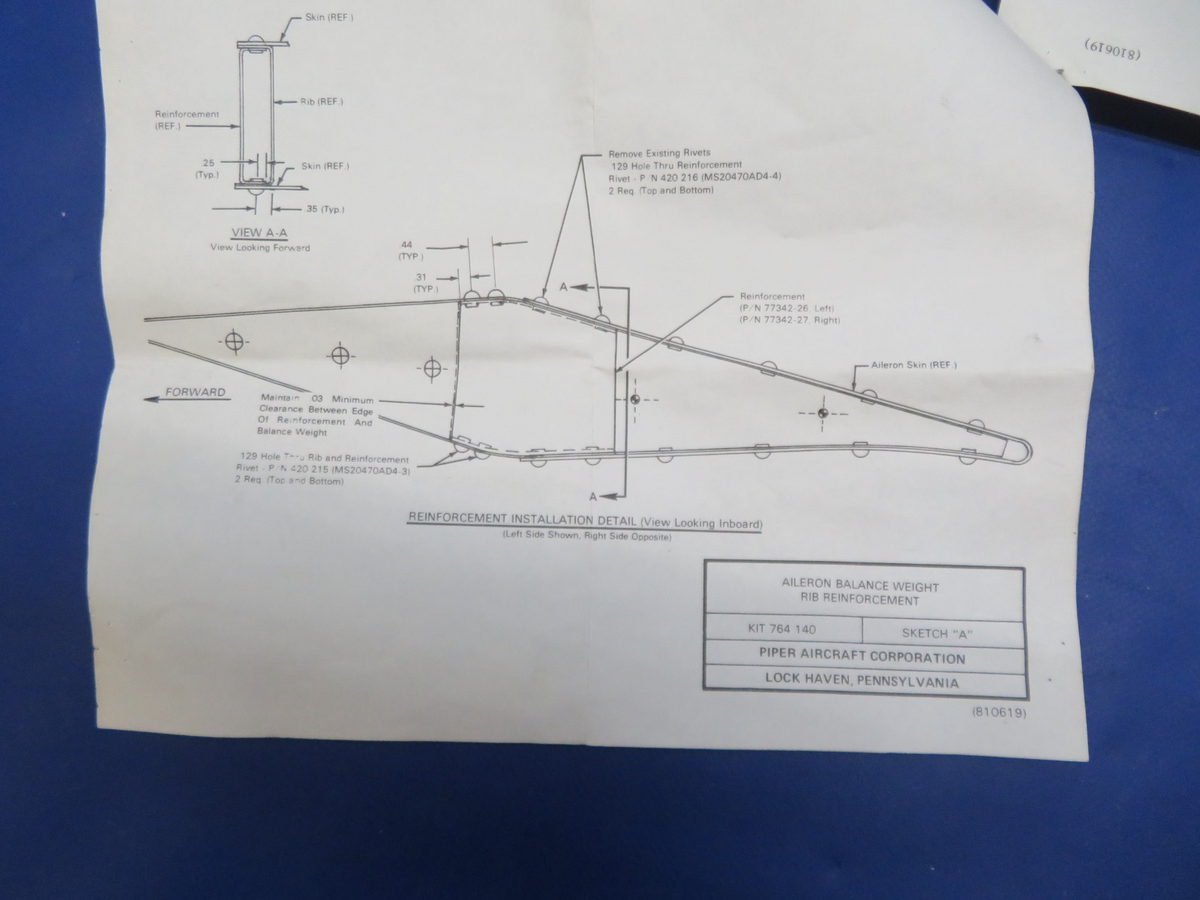 Piper PA-38-112 Aileron Balance Reinforcement "Complete" Kit 764-140 (0526-1419)15