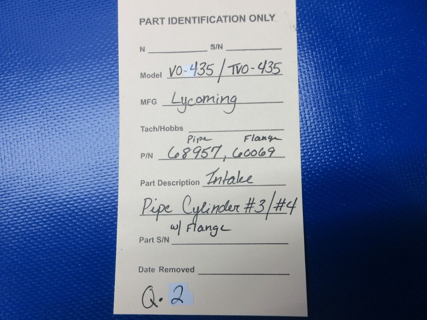 =Lycoming VO-435 Intake Pipe Cylinder #3 / #4 w/ Flange P/N 68957 (1124-1457)