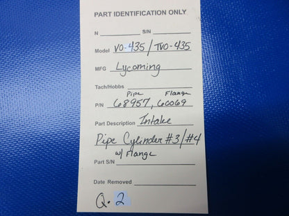 =Lycoming VO-435 Intake Pipe Cylinder #3 / #4 w/ Flange P/N 68957 (1124-1457)