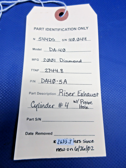 Diamond DA-40 Riser Exhaust Cylinder #4 w/ Probe Hole P/N DA40-5A (0726-830)11