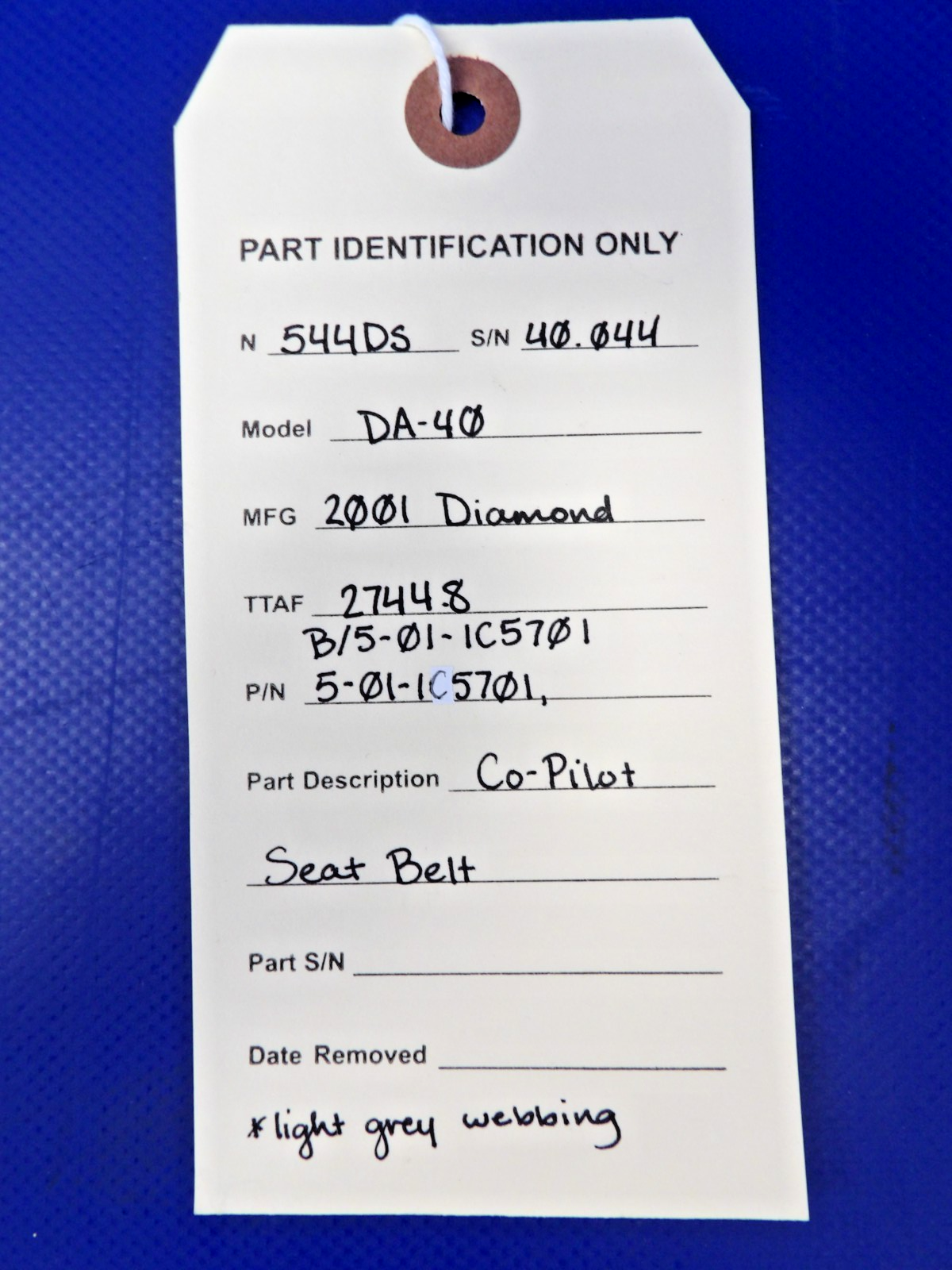 Diamond DA-40 Co-Pilot Seat Belt P/N 5-01-1C5701 (0726-1268)10