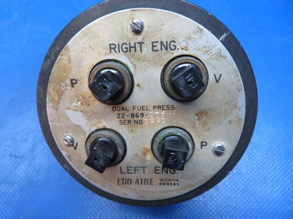 Edo Aire Dual Fuel Flow Pressure Gauge P/N 22-869-075-1 WARRANTY (1024-207)