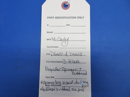 McCauley 3-Blade Propeller Spinner & Bulkhead P/N D6612-A (1024-2144)