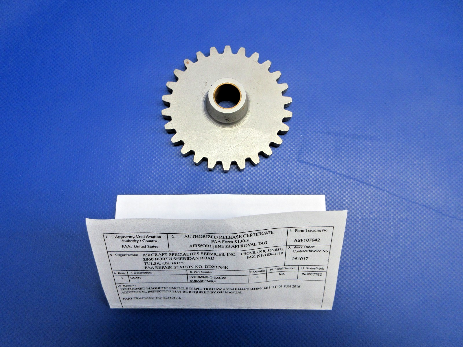 Lycoming O-320 Crankshaft Plain Idler Gear w/8130 P/N 74996 (0226-1003)1