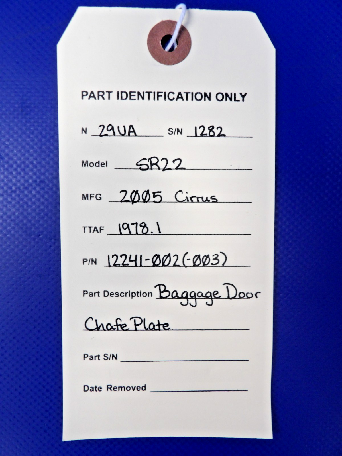 Cirrus SR22 Baggage Door Chafe Plate P/N 12241-002 (0926-1203)8