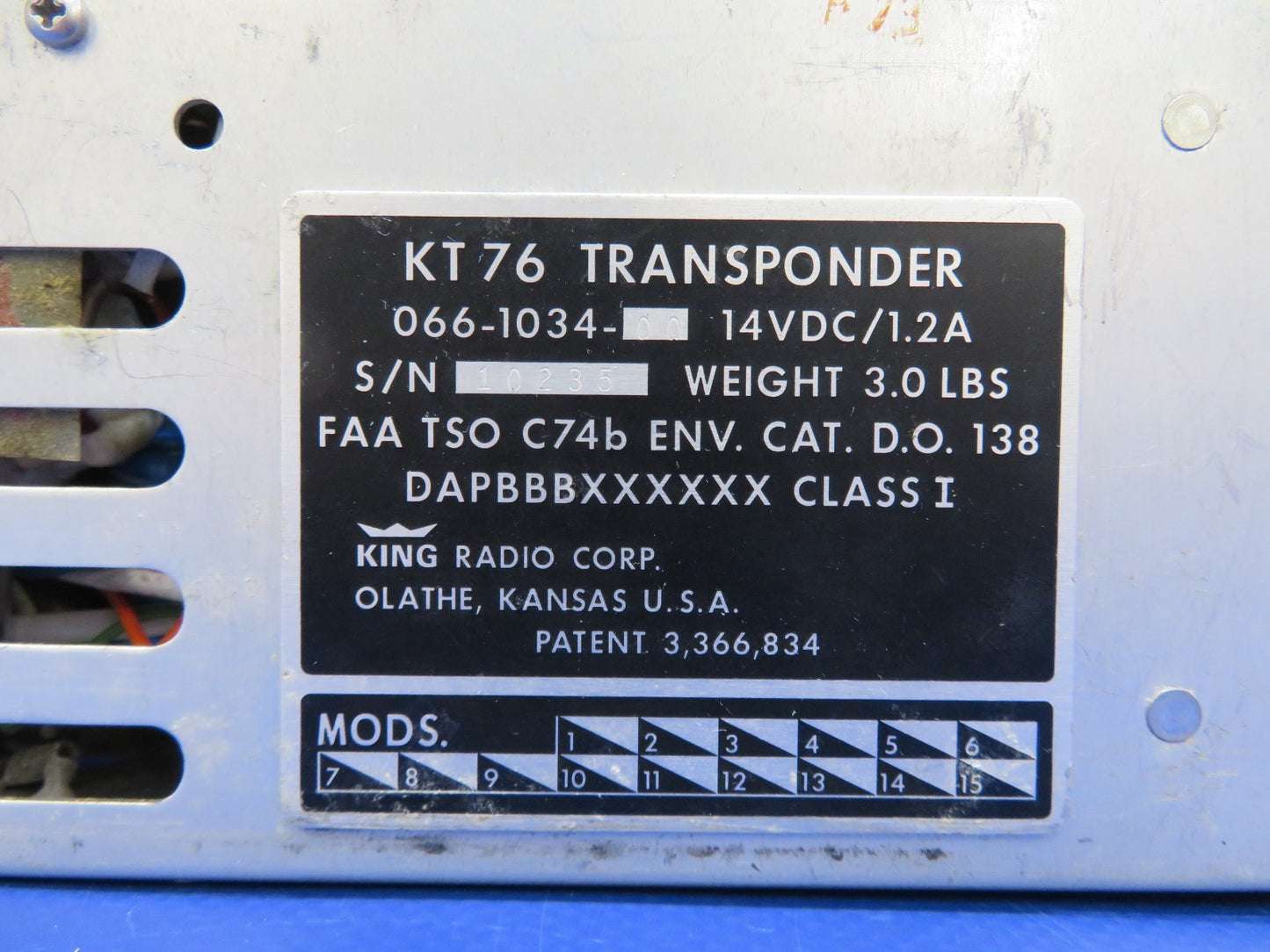 King KT76 Transponder 14V P/N 066-1034-00 CORE (0126-1783)2