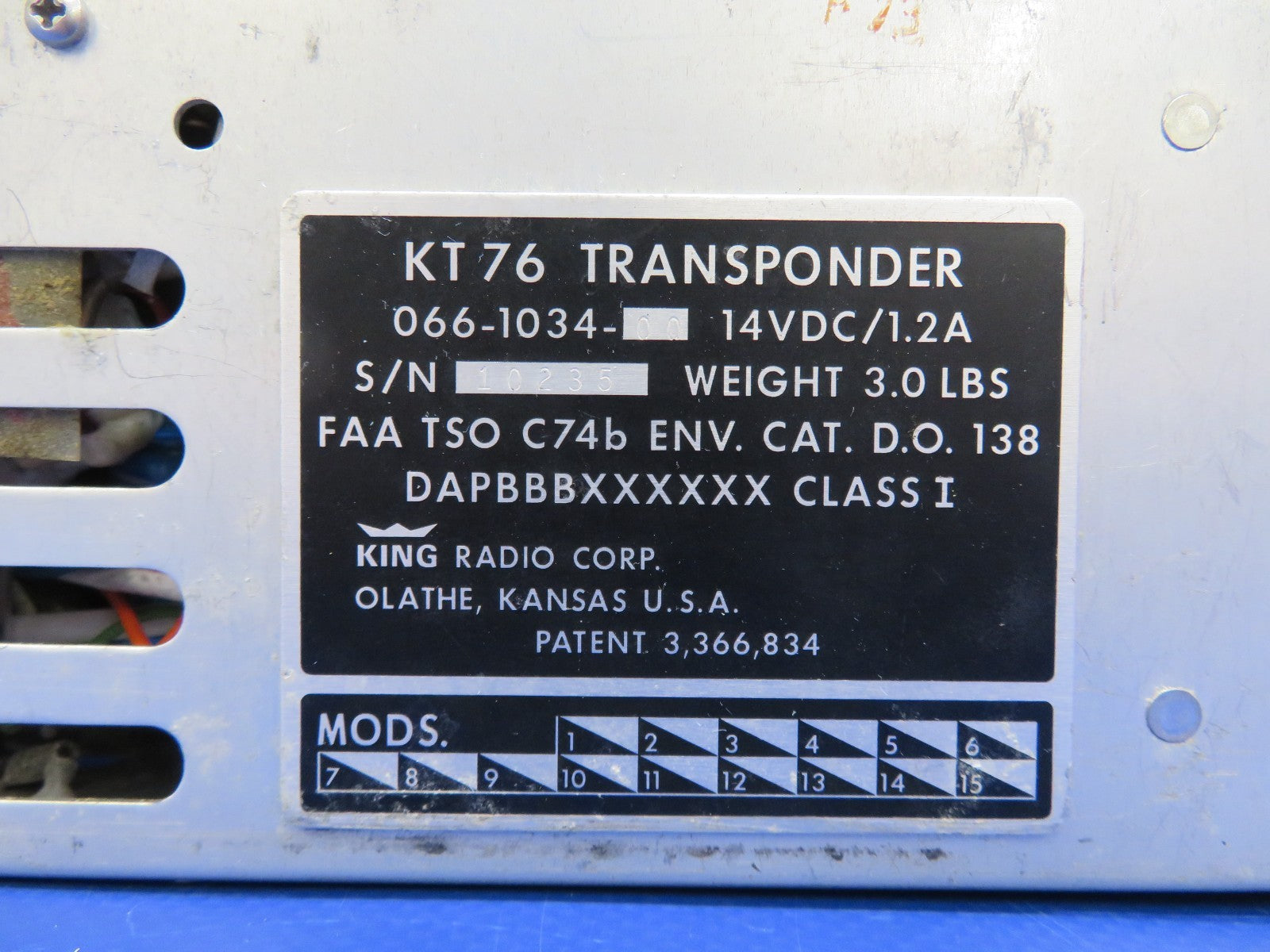 King KT76 Transponder 14V P/N 066-1034-00 CORE (0126-1783)2
