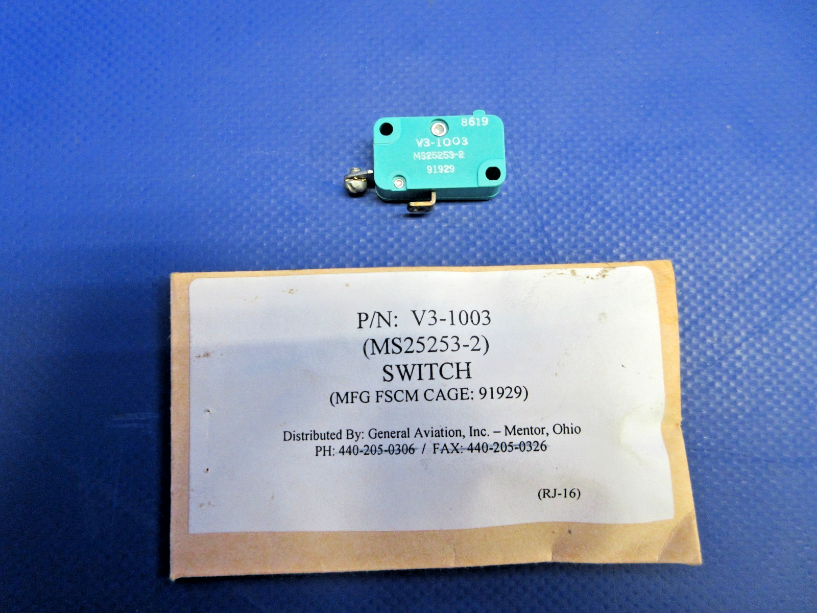 General Aviation Inc Microswitch P/N V3-1003 NOS (0826-730)1
