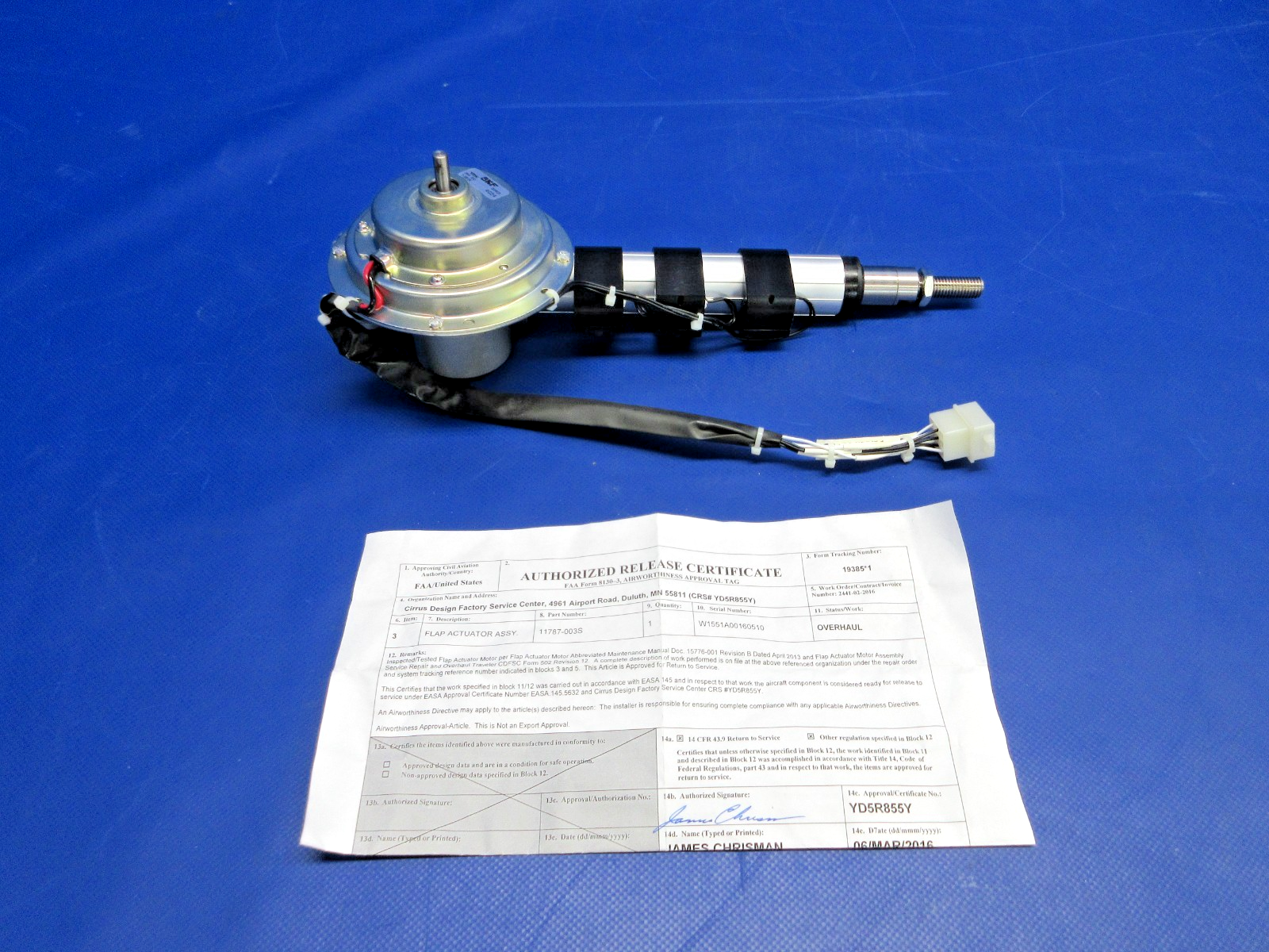 Cirrus SR20 / SR22 Flap Actuator w/8130 P/N 11787-003S OH (0326-712)1