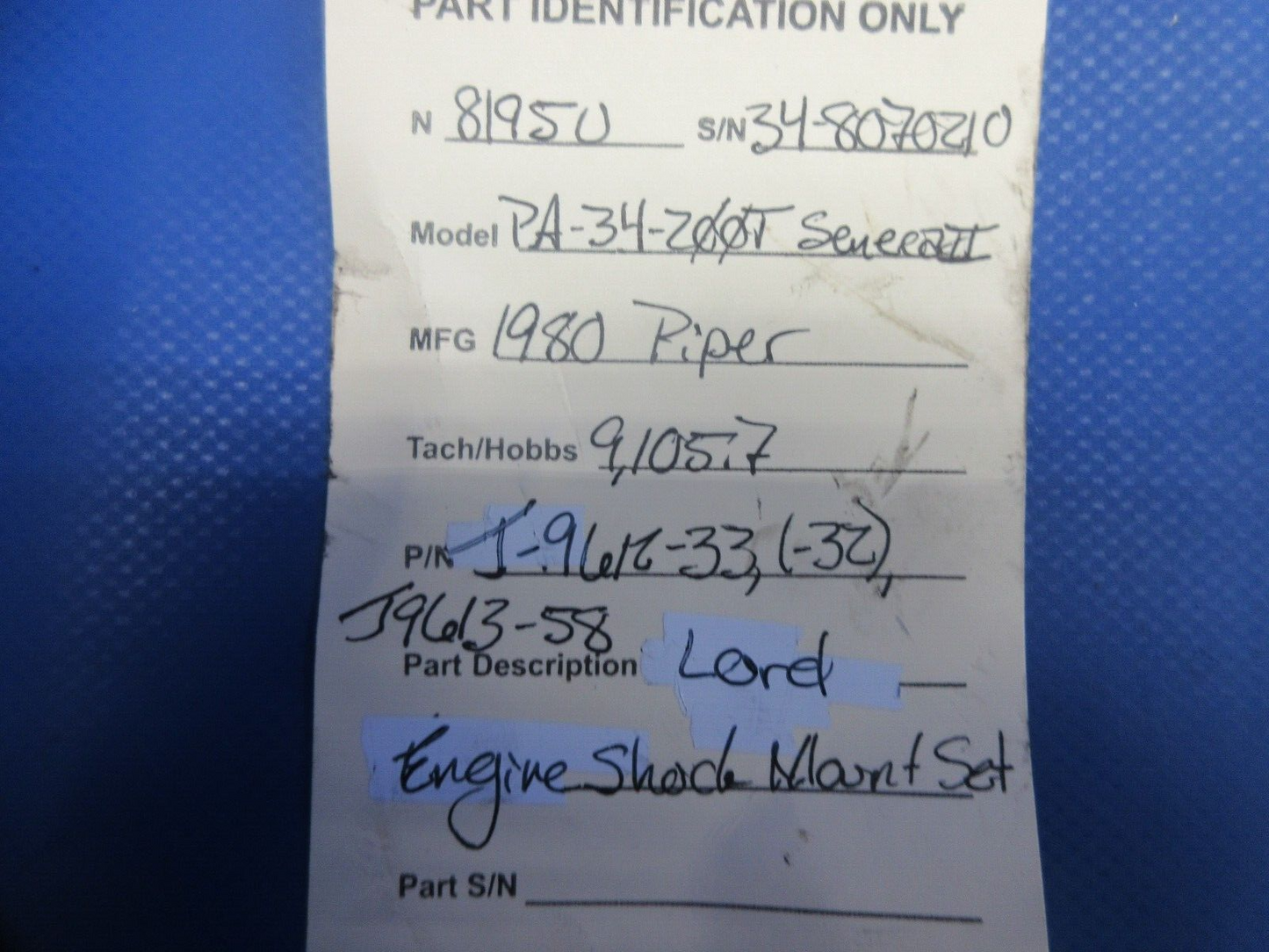 Piper PA-34-200T Seneca II Lord Engine Shock Mount Set P/N J-9612-33 (0824-771)