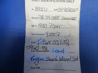 Piper PA-34-200T Seneca II Lord Engine Shock Mount Set P/N J-9612-33 (0824-771)