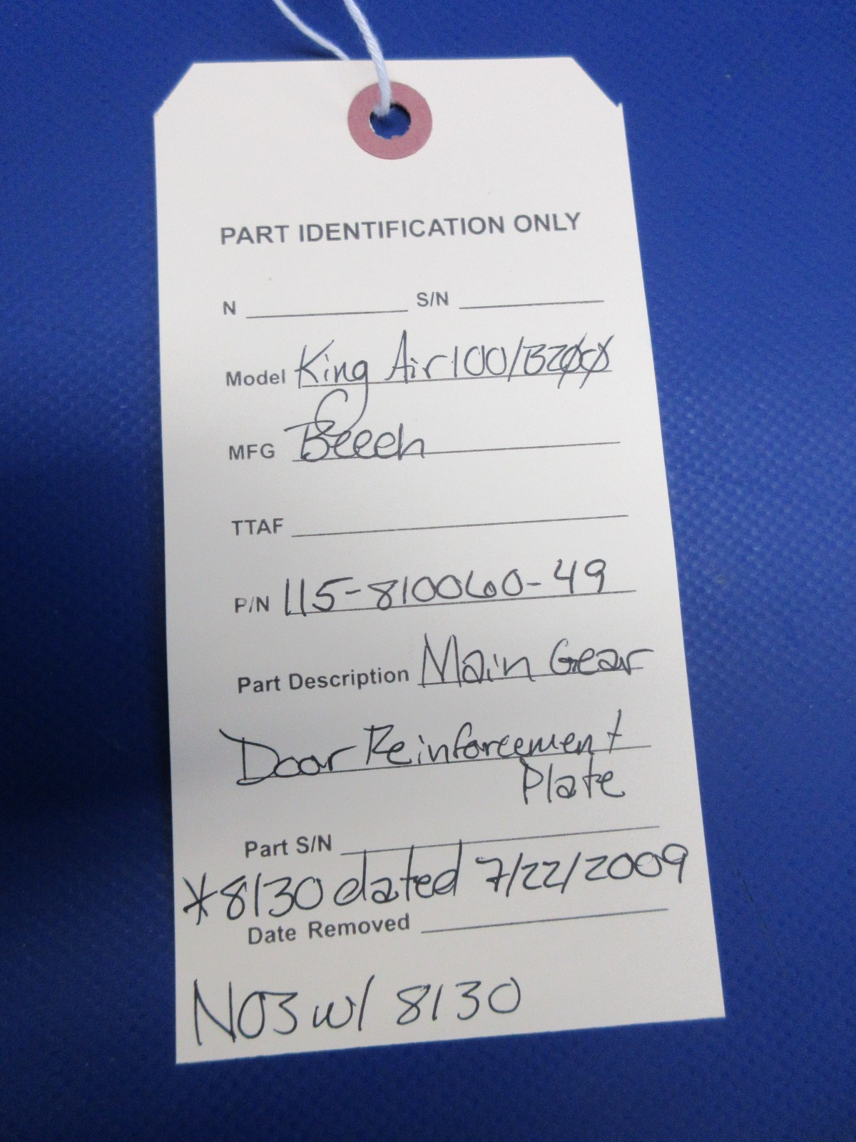 Beech Main Gear Door Reinforcement Plate w/8130 P/N 115-810060-49 NOS (0426-799)15