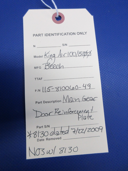 Beech Main Gear Door Reinforcement Plate w/8130 P/N 115-810060-49 NOS (0426-799)15