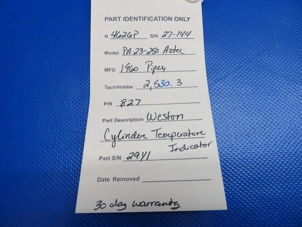 Weston Cylinder Temperature Indicator P/N 827 WARRANTY (0424-1776)