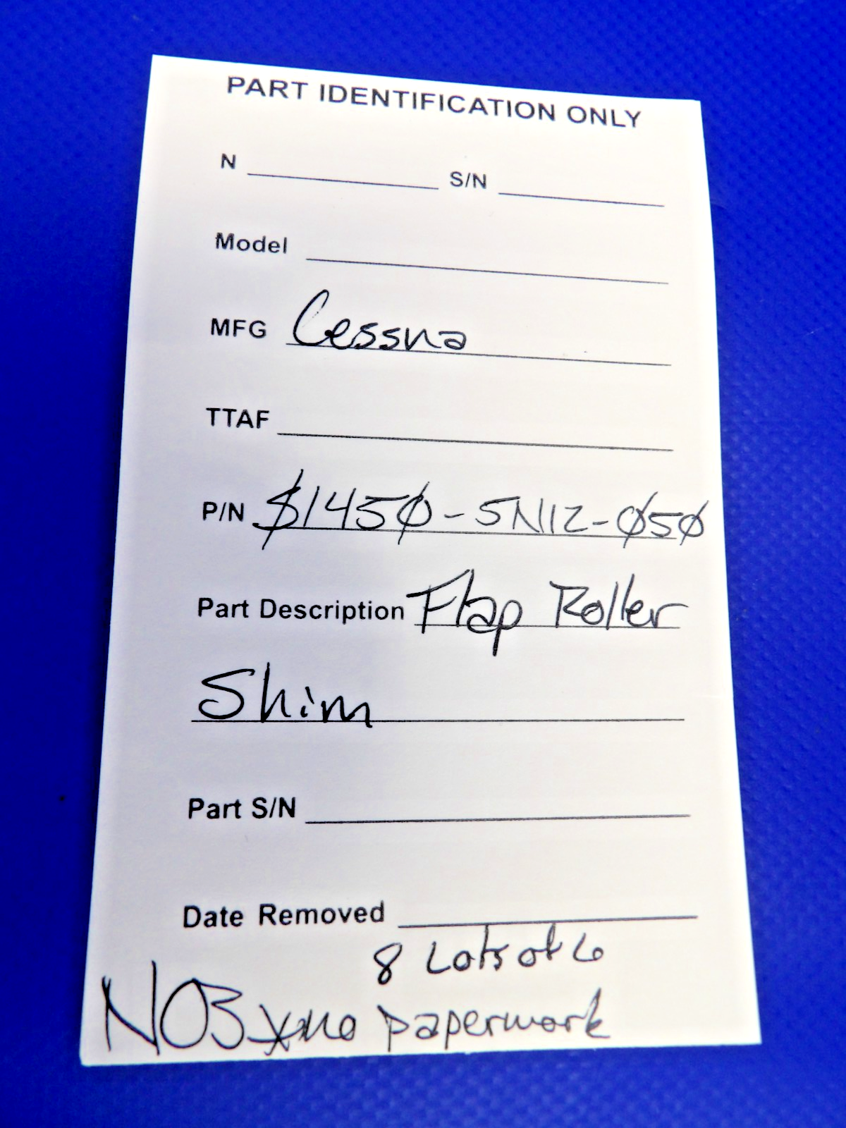 Cessna Flap Roller Shim P/N S1450-5N12-050 NOS LOTS OF 6 (0426-1214)8