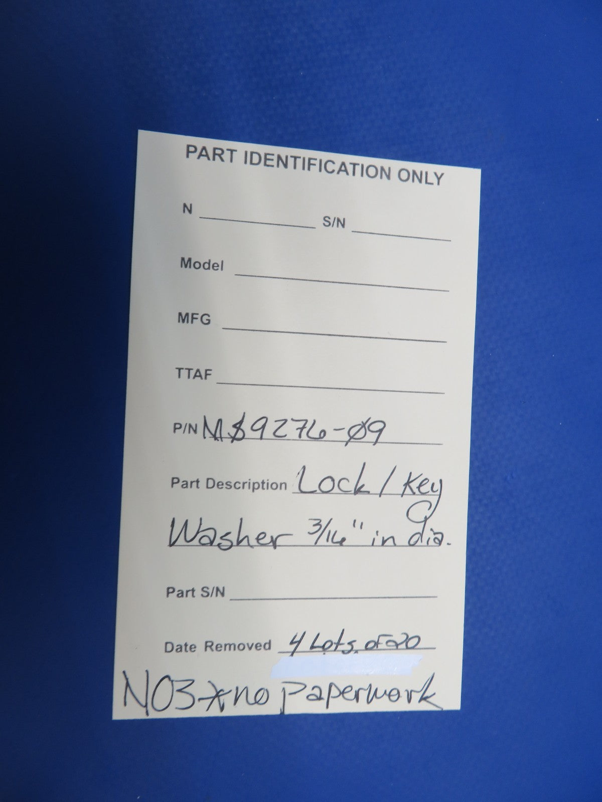Lock / Key Washer 3/16" in Diameter P/N MS9276-09 LOT OF 20 NOS (0226-901)9