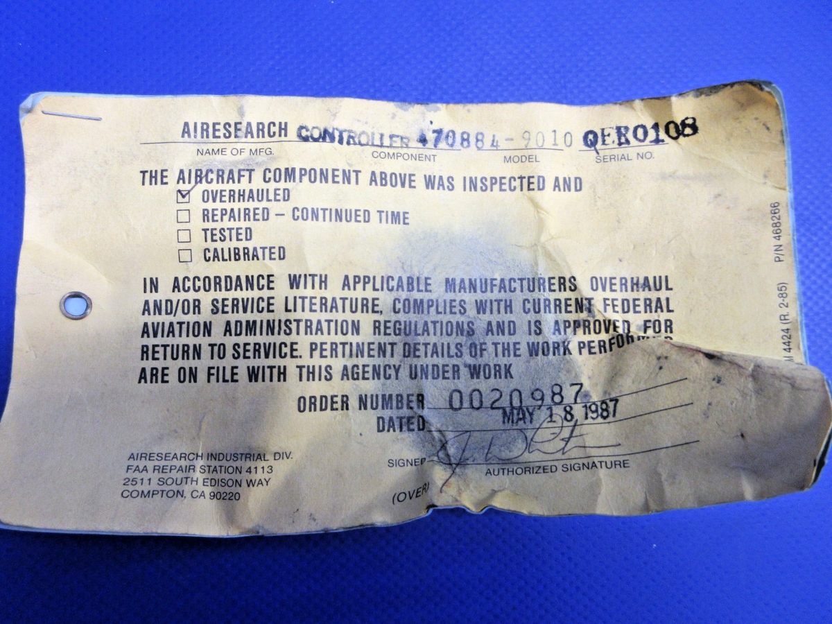 Ai Research Turbo Density Controller P/N 470884-9010 OVERHAULED (0826-903)5