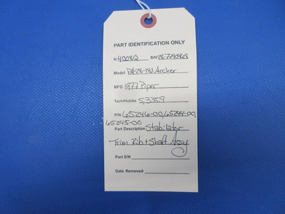 Piper PA-28-181 Archer Stabilator Trim Rib & Shaft Assy P/N 65246-00 (0624-2053)