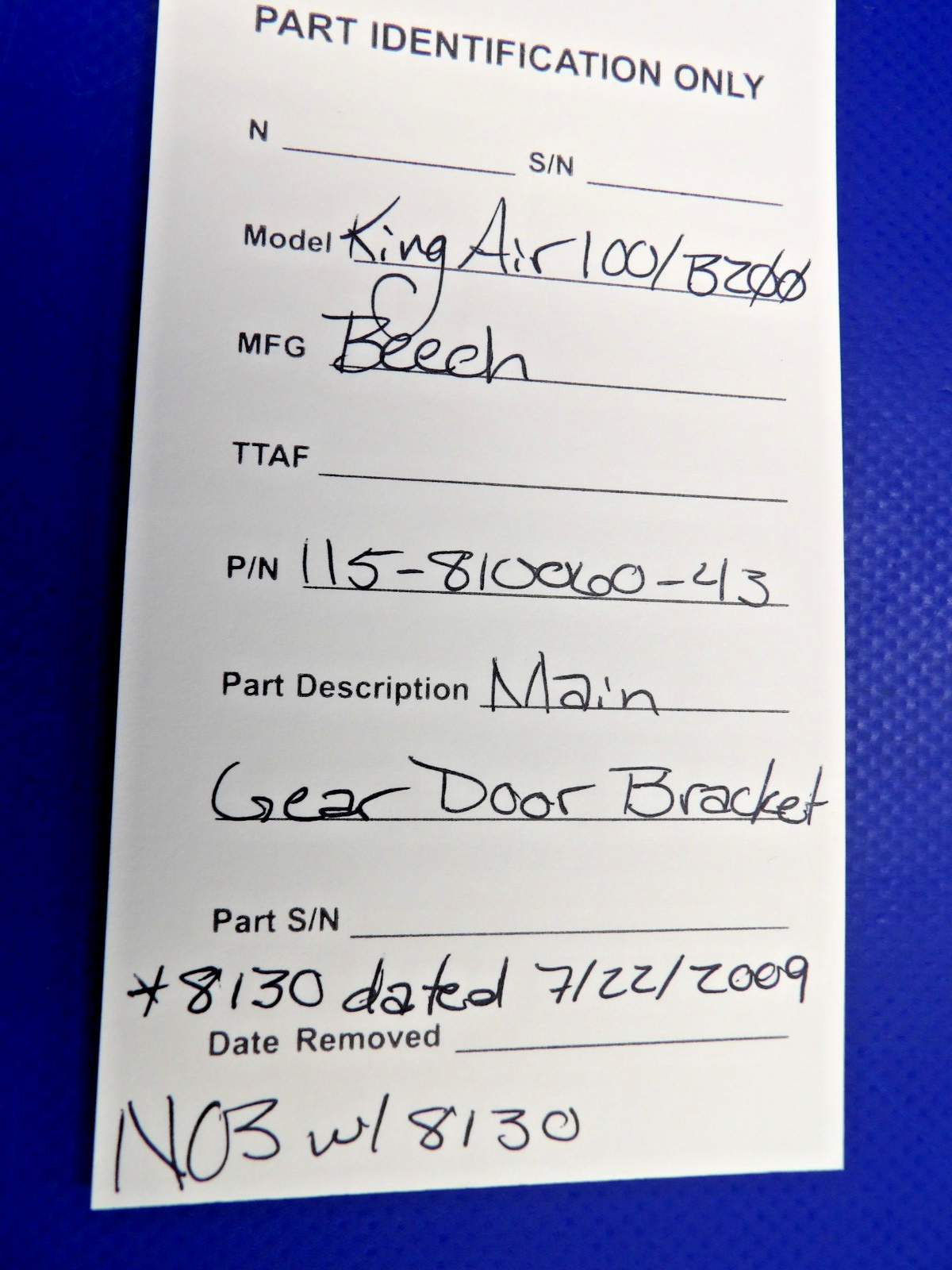 Beech King Air 100 Main Gear Door Bracket w/ 8130 115-810060-43 NOS (0426-1264)11