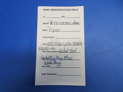 Piper Wiebel Tool Control By-Pass Flow Valve Assy P/N WTC-2132-1 (0524-1831)