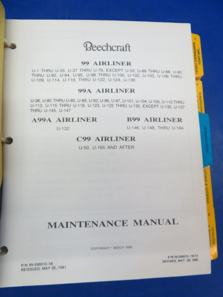 Beech 99 Airline Series Maintenance & Pilots Manual 99-590012-3C (1024-139)