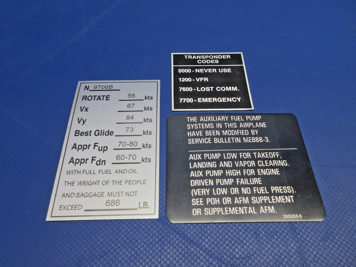 Cessna 172 / 172RG Placards LOT (0926-756)1