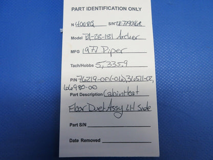 Piper PA-28-181 Archer Cabin Heat Floor Duet Assy LH Side 76219-00 (0624-952)