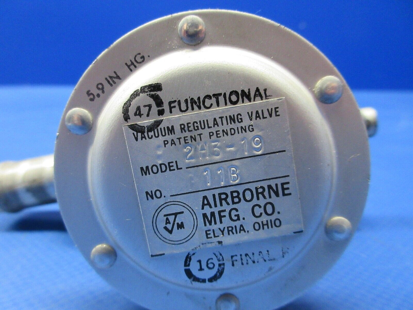 Piper PA-28-181 Archer Airborne Vacuum Regulating Valve P/N 2H3-19 (0624-1380)