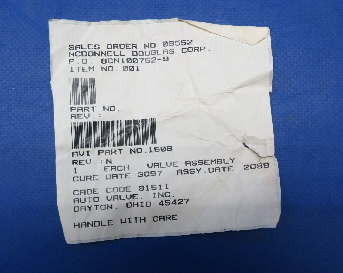 Auto Valve Inc Valve Assembly P/N 150B NOS (0523-158)