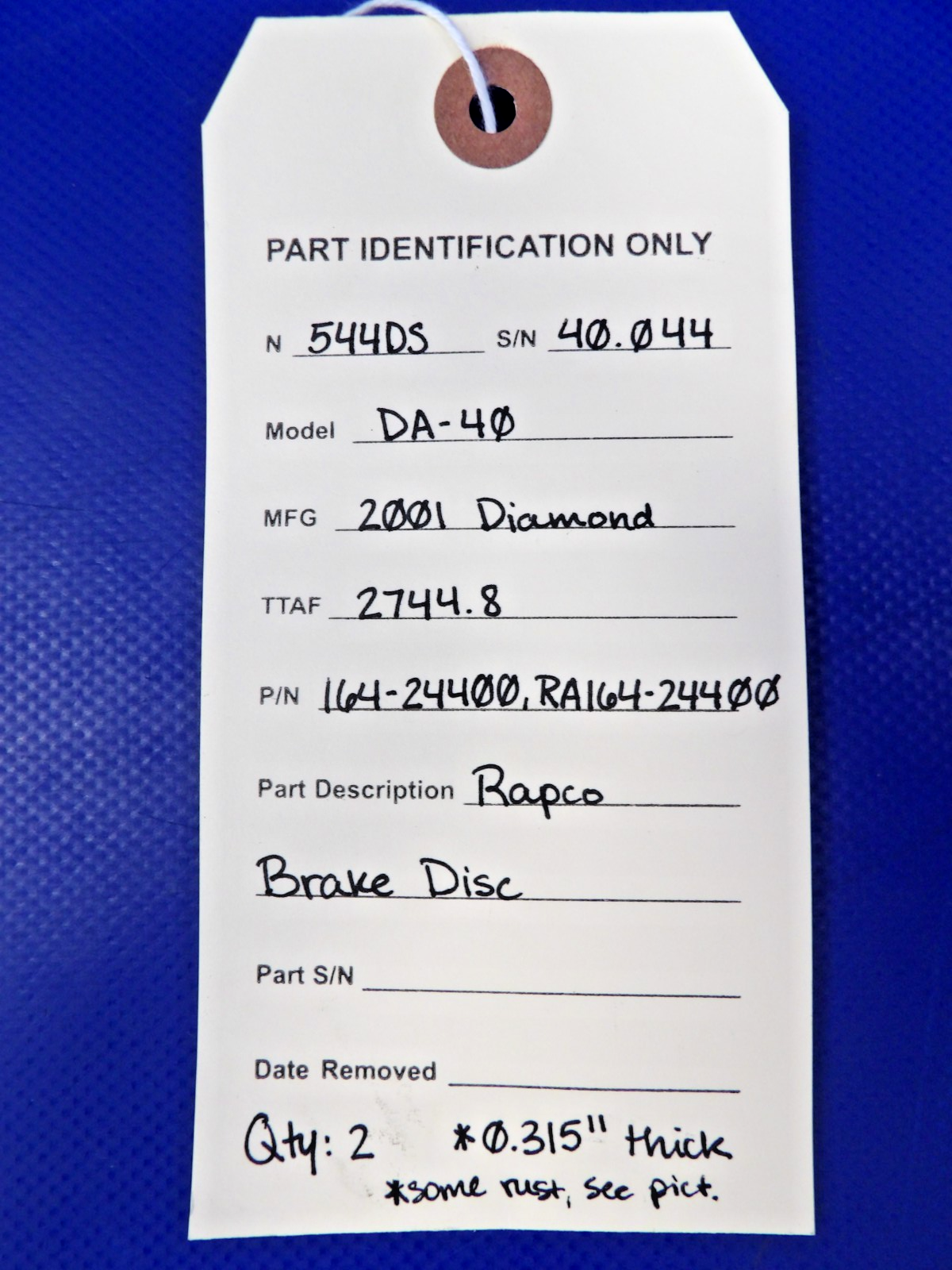 Diamond DA-40 Rapco Brake Disc P/N 164-24400 (0726-1261)9