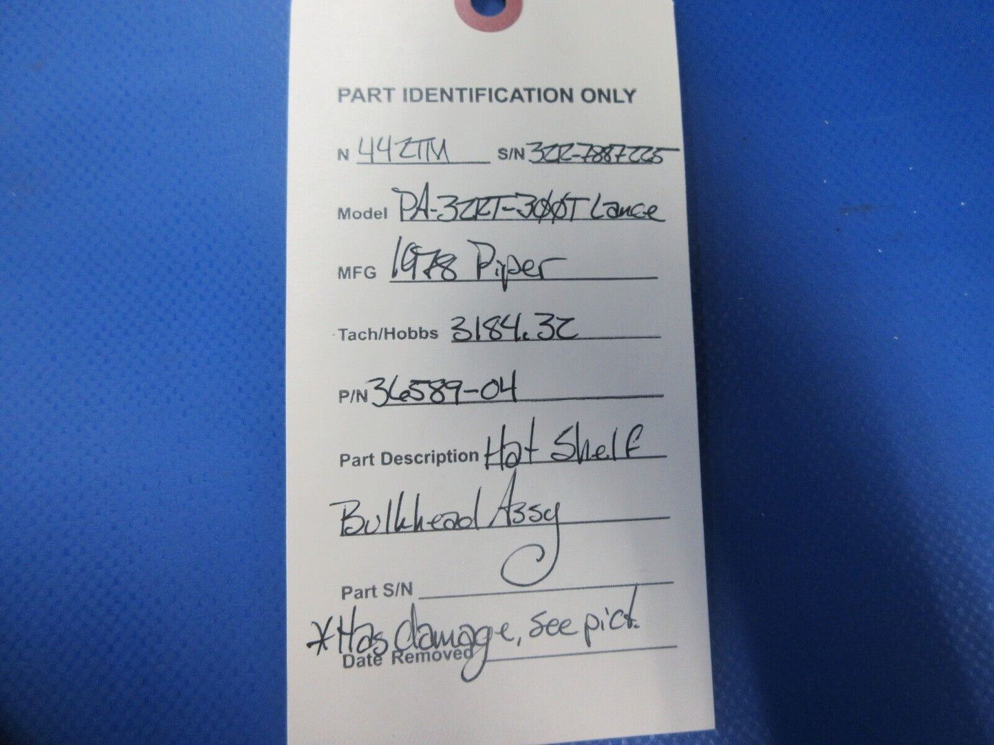 Piper PA-32RT-300T Lance II Hat Shelf Bulkhead Assembly P/N 36589-04 (0924-829)