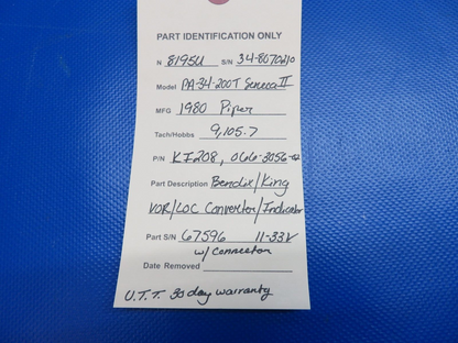 Bendix/King KI208 VOR/LOC Converter/Ind. 066-3056-02 11-33V WARRANTY (0424-1738)