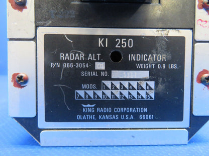 King KI250 Radar Altitude Indicator, Connector 066-3054-01 WARRANTY (0524-1748)