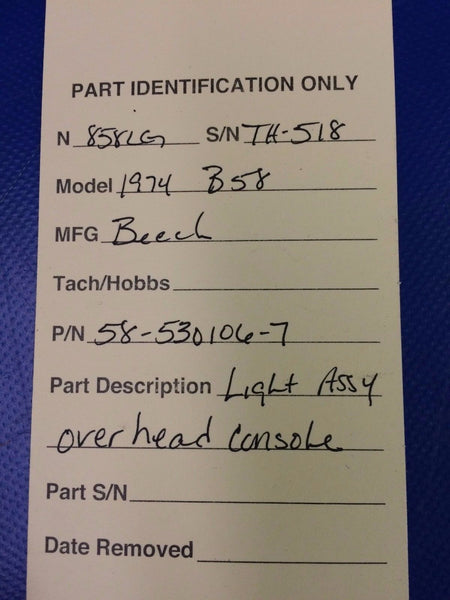 Beech Baron 58 Light Assy Overhead Console P/N 58-530106-7 (0117-06)
