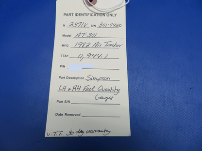 Air Tractor AT-301 Simpson LH & RH Fuel Quantity Gauges WARRANTY (0426-1717)11