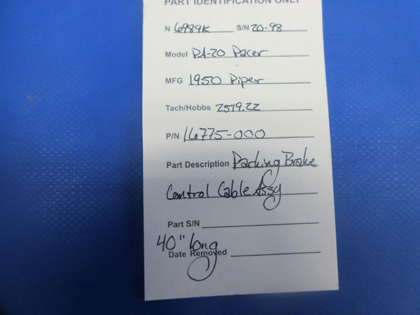 Piper PA-20 Pacer Parking Brake Control Cable Assy 40" Long 16775-000 (1024-771)