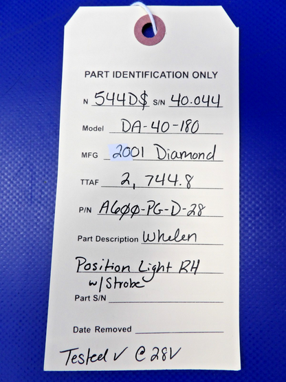 Diamond Whelen Position Light RH w/ Strobe P/N A600-PG-D-28 TESTED (0626-1508)10