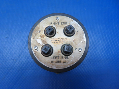 Edo Aire Dual Fuel Flow Pressure Gauge P/N 22-869-075-1 WARRANTY (1024-207)