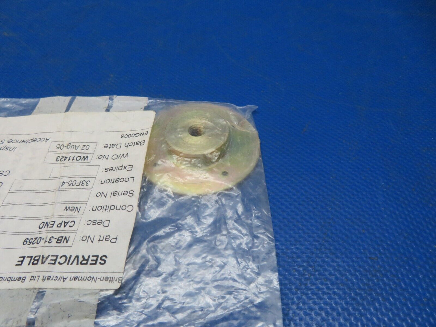 Britten-Norman Cap End P/N NB-31-0259 NOS (1024-250)