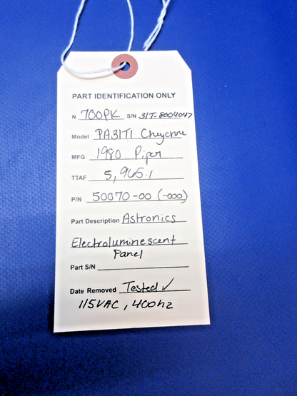 Piper Cheyenne Astronics Electroluminescent Panel P/N 50070-00 TESTED (0426-821)5