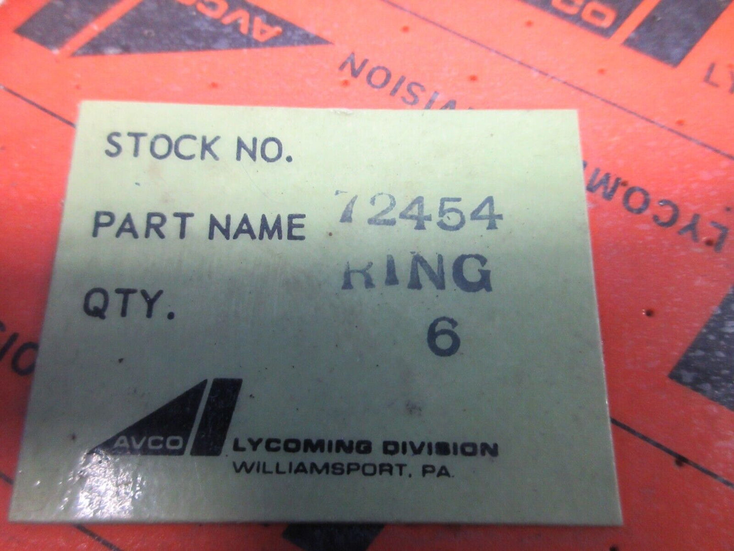 Lycoming Piston Rings P/N 72454 LOT OF 6 NEW OLD STOCK (0224-1699)