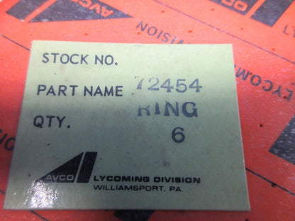 Lycoming Piston Rings P/N 72454 LOT OF 6 NEW OLD STOCK (0224-1699)