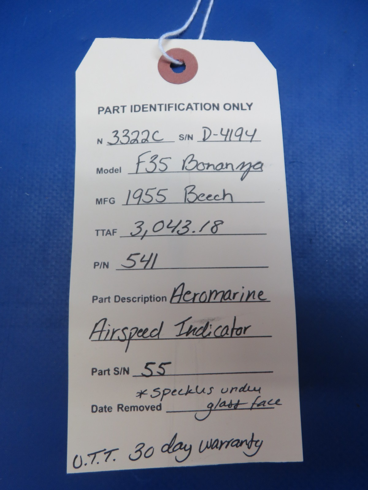 Beech F35 Bonanza Aeromarine Speed Indicator P/N 541 WARRANTY (0526-114)16