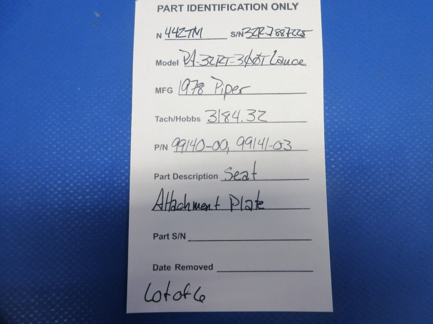 Piper PA-32RT-300T Lance II Seat Attachment Plate 99140-00 LOT OF 6 (0924-846)