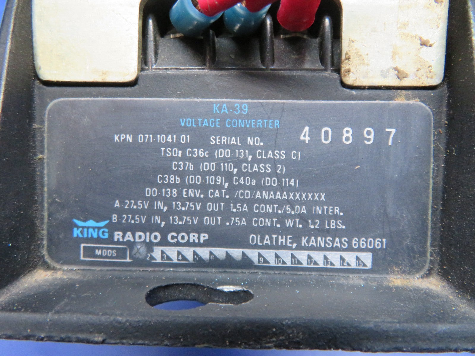 @essna 421 King KA-39 Voltage Converter 28v to 12v 071-1041-01 TESTED (0326-162)1