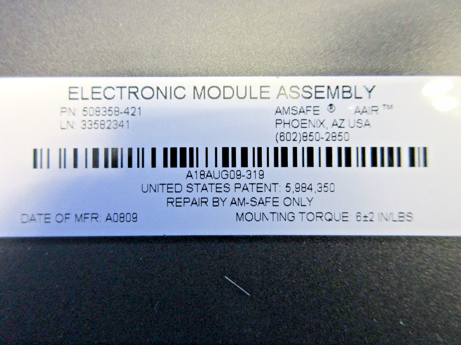 AmSafe Electronic Seatbelt Inflator Module P/N 508358-421 CORE (0326-713)4